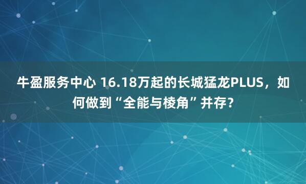 牛盈服务中心 16.18万起的长城猛龙PLUS，如何做到“全能与棱角”并存？